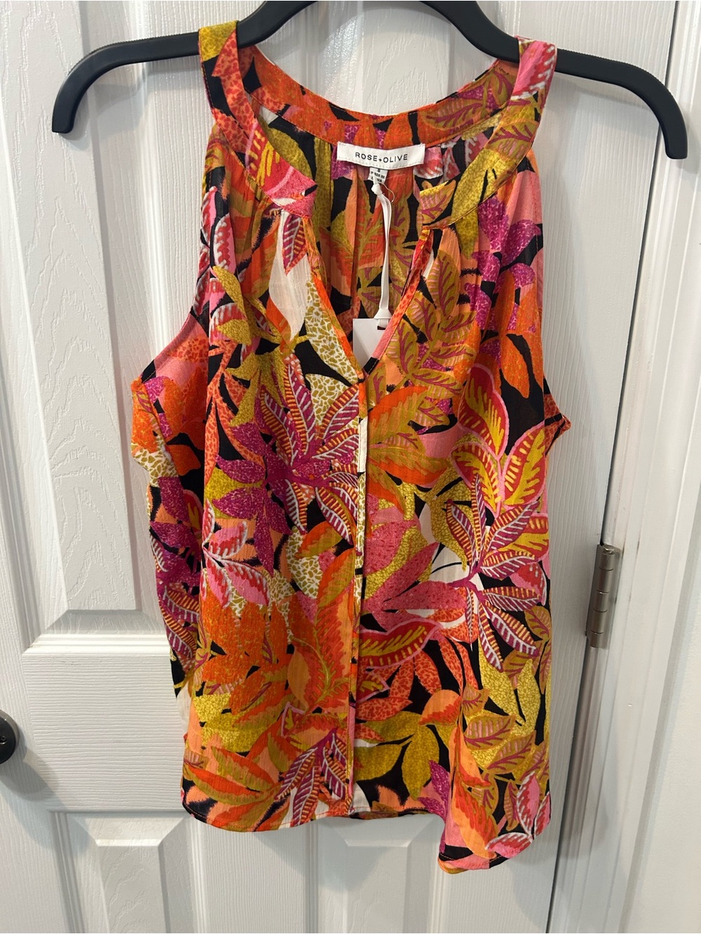 Rose & Olive Pink Orange Tropical Leaf Halter Tank NWT